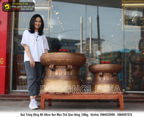 Đúc quả trống đường kính 68cm hoa văn chìm màu thời gian cho triển lãm tại Dubai