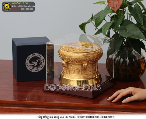 Quả trống đồng đường kính 20cm mạ vàng 24k