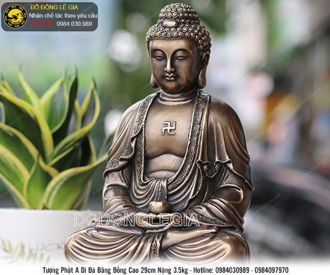 Tượng phật A di đà bằng đồng cao 29cm