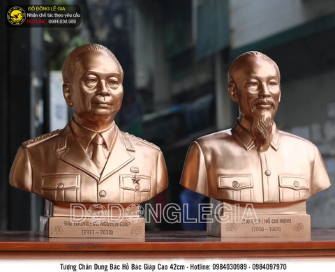 Đúc tượng chân dung Bác Hồ -Bác Giáp bằng đồng đỏ cao 42cm