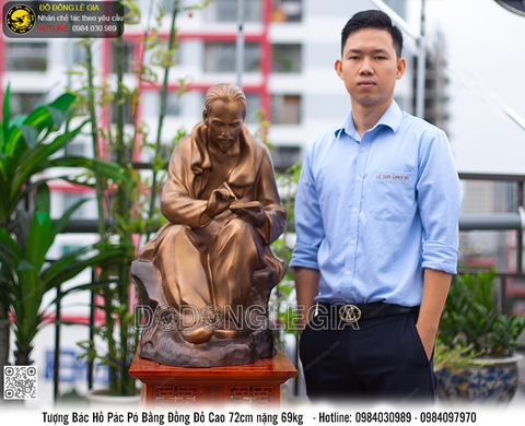 Tượng Bác Hồ Pác Pó bằng đồng đỏ cao 72cm