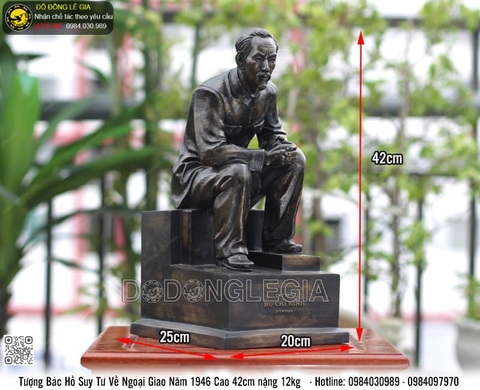 TƯỢNG BÁC HỒ NGOẠI GIAO NĂM 1946 CAO 42CM