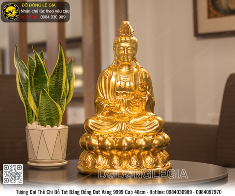 Tượng Phật Quan Âm Đại Thế Chí bằng đồng thếp vàng 9999 cao 48cm