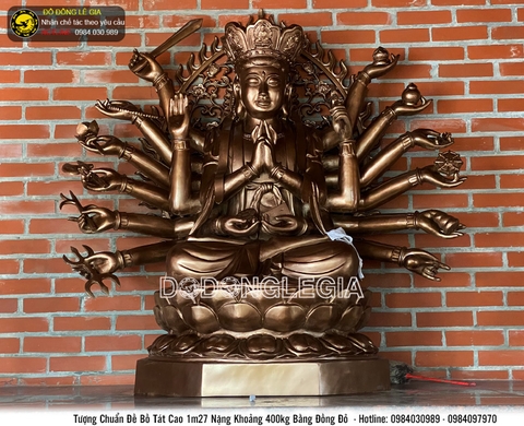 Tượng Chuẩn Đề Bồ Tát bằng đồng đỏ cao 1m27