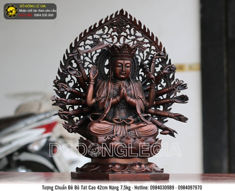Tượng đồng Chuẩn Đề bồ tát cao 42cm bằng đồng thau hun giả cổ