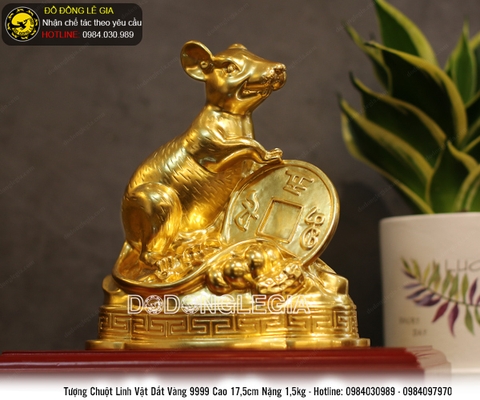 Tượng chuột tài lộc bằng đồng thếp vàng 9999