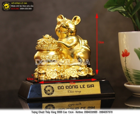 Tượng linh vật chuột bằng đồng thếp vàng 9999