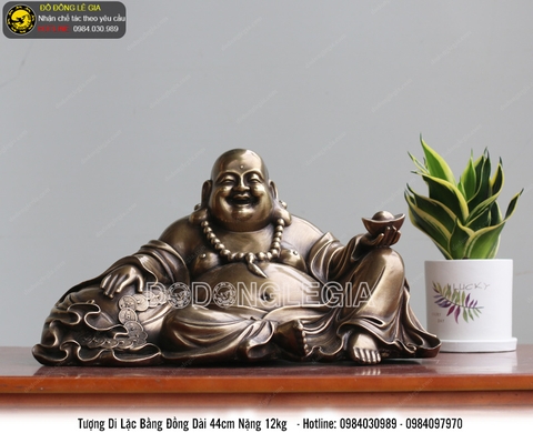 Tượng di lặc dựa bị bằng đồng dài 44cm