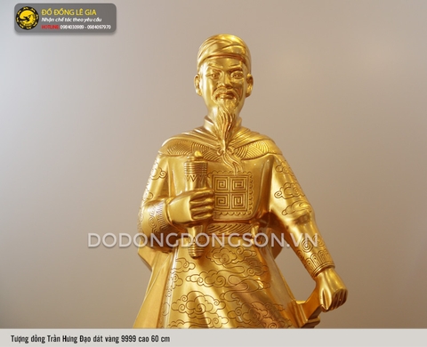 Tượng Quốc công tiết chế Trần Hưng Đạo cao 60cm thếp vàng 9999