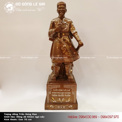 Tượng đồng Trần Quốc Tuấn cao 70 cm khảm ngũ sắc