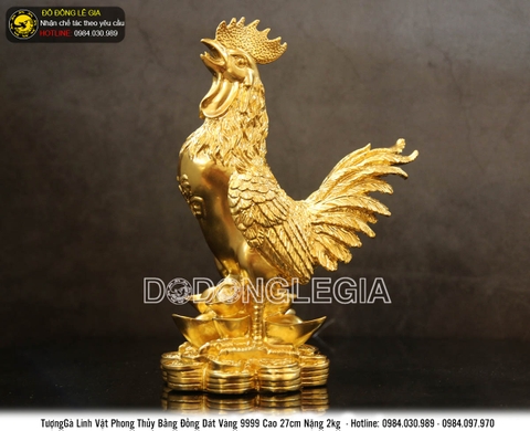 Tượng linh vật Gà bằng đồng thếp vàng 9999