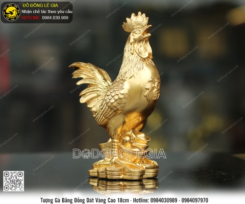 Tượng Gà bằng đồng dát vàng 9999 cao 18cm