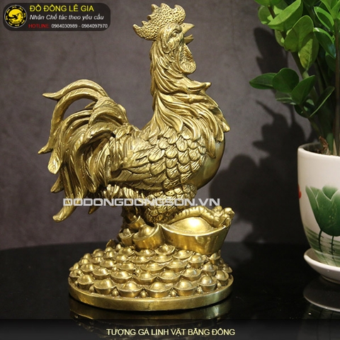 Tượng gà mâm tiền bằng đồng vàng thau