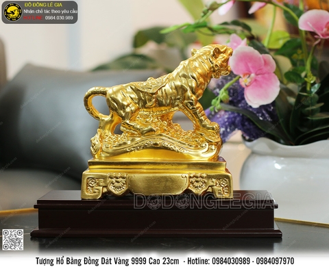 Tượng Hổ Bằng Đồng Thếp Vàng 9999 Cao 23cm