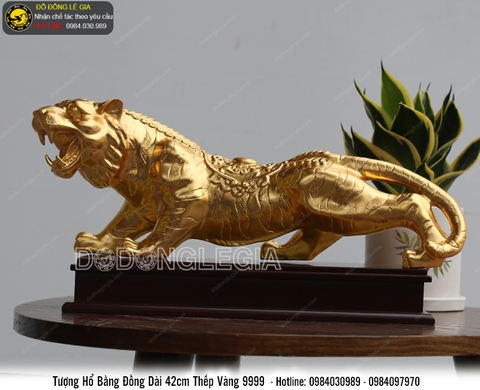Tượng hổ bằng đồng thếp vàng 9999 dài 42cm