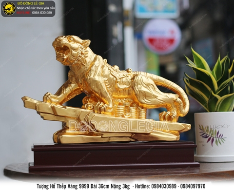 Tượng linh vật Hổ thếp vàng 9999 dài 36cm