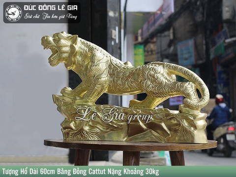 Tượng hổ phong thủy bằng đồng cattut dài 60cm