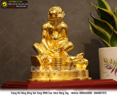 Tượng khỉ tài lộc bằng đồng thếp vàng 9999 