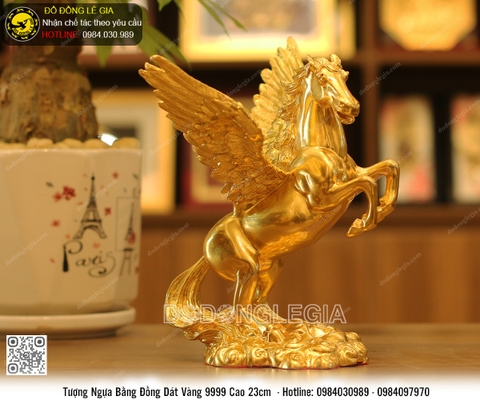 Tượng Ngựa Cánh dát vàng 9999 cao 23cm