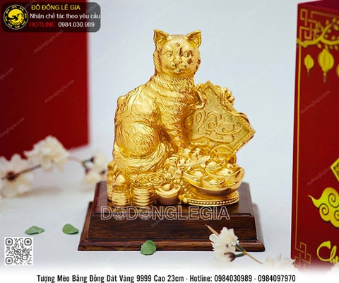 Tượng mèo bằng đồng dát vàng 9999