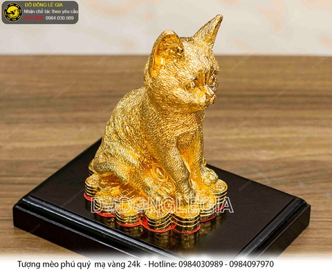 Tượng mèo phú quý mạ vàng 24k