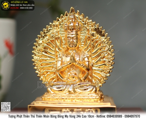Tượng Phật Thiên Thủ Thiên Nhãn bằng đồng mạ vàng 24k cao 10cm