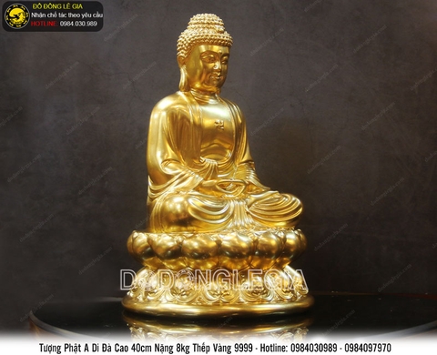 Tượng phật A di đà bằng đồng thếp vàng cao 40cm