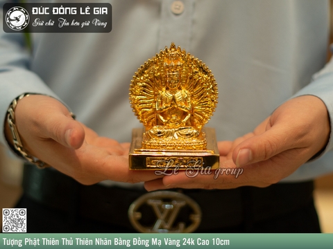 Tượng Phật Thiên Thủ Thiên Nhãn bằng đồng mạ vàng 24k cao 10cm