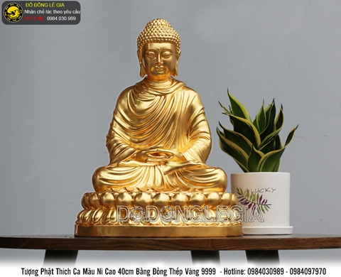 Tượng phật bổn sư thích ca thếp vàng 9999 cao 40cm