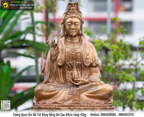 Tượng Phật Quan Âm đồng đỏ cao 69cm