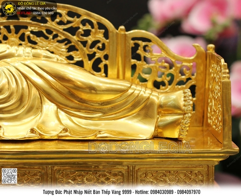 Tượng Đức Phật Niết Nhập Niết Bàn Bằng Đồng Thếp Vàng 9999