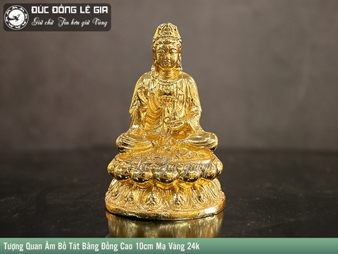 Tượng Phật Quan Âm Bằng Đồng Cao Mạ Vàng cao 10cm