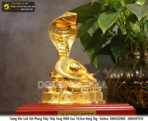 Tượng linh vật Rắn bằng đồng đồng, thếp vàng 9999