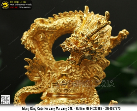 Tượng Rồng Cuộn Hũ Tiền Mạ Vàng 24k