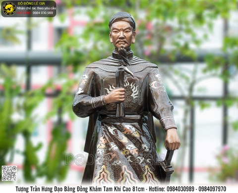 Tượng Trần Hưng Đạo cao 81cm bằng đồng đỏ khảm tam khí