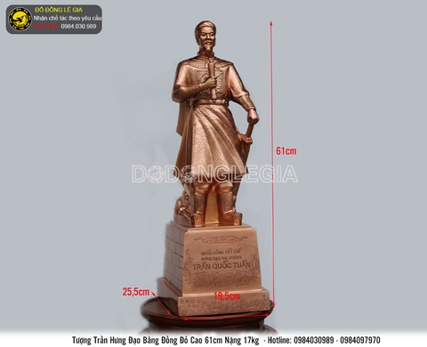 Tượng Trần Hưng Đạo bằng đồng đỏ cao 61cm