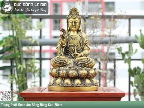Tượng Quan Âm Bồ Tát Bằng Đồng Cao 29cm Nặng 2,2kg