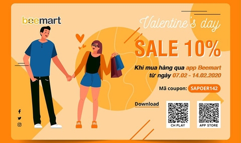 Beemart: Sale off lên đến 10% khi mua quà valentine qua App