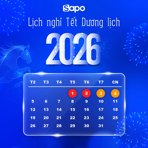 Sapo thông báo lịch nghỉ Tết Dương Lịch 2026
