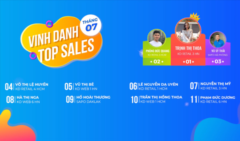 Vinh danh TOP SALES tháng 07.2023