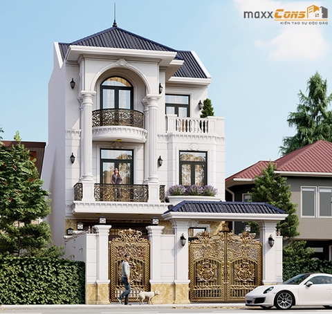 Thiết kế biệt thự tân cổ điển 3 tầng mặt tiền 8m mái nhật