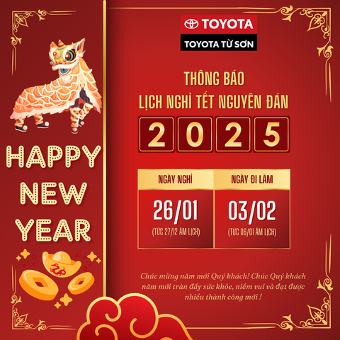 TOYOTA TỪ SƠN THÔNG BÁO LỊCH NGHỈ TẾT NGUYÊN ĐÁN