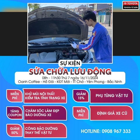 SỬA CHỮA LƯU ĐỘNG TẠI YÊN PHONG CÙNG TOYOTA TỪ SƠN