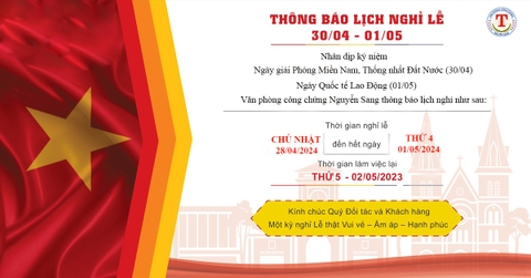 THÔNG BÁO NGHỈ LỄ 30 THÁNG 4 - 1 THÁNG 5