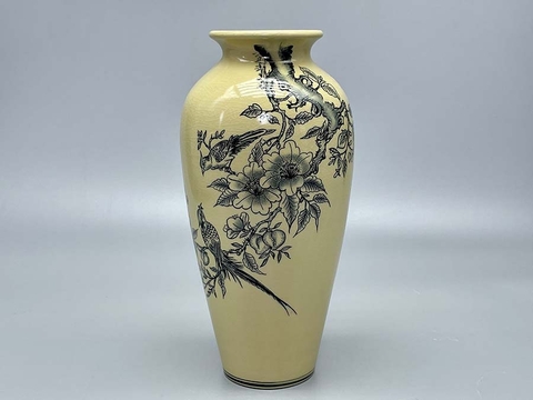 Bình Như Ý Chim Đào H35 Gốm Chu Đậu Truyền Thống