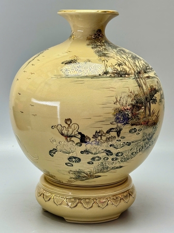 Bình hút tài lộc làng quê Việt Nam gốm Chu Đậu vẽ vàng 24k