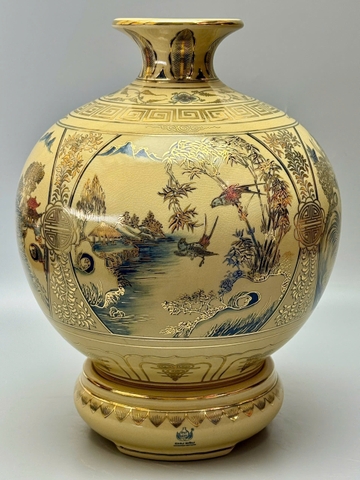 Bình hút tài lộc sơn thủy hữu tình gốm Chu Đậu vẽ vàng