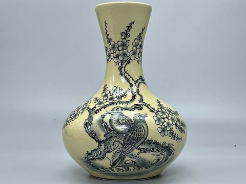 Bình Mai Chim Đào H27 Gốm Chu Đậu Truyền Thống