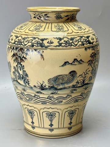 Bình thiên nga cao 33cm gốm Chu Đậu kẻ vàng 24k