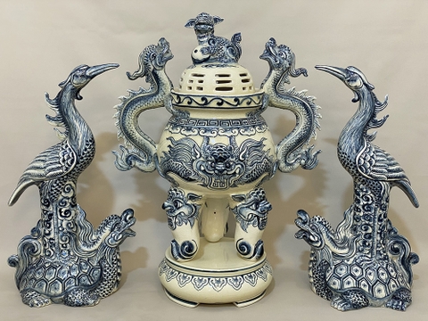 Bộ Đỉnh Hạc Gốm Chu Đậu Truyền Thống RG-ĐHTT